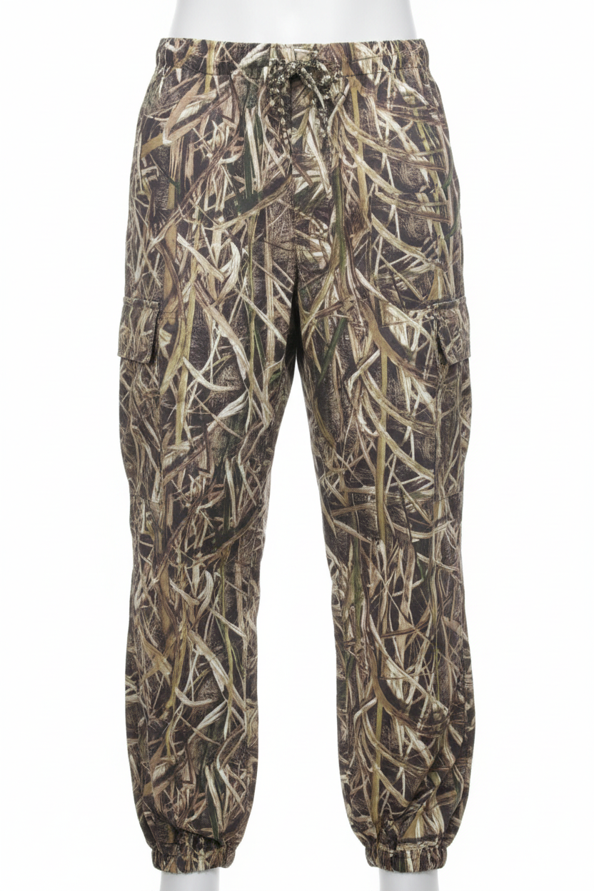 Reed Grass Camouflage Hunting Cargo Pants with Drawstring Waist