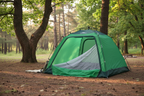 Tent in forest clearing